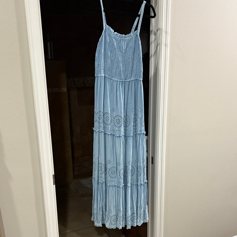 Jessica Simpson Light Blue Eyelet Tiered Maxi Dress